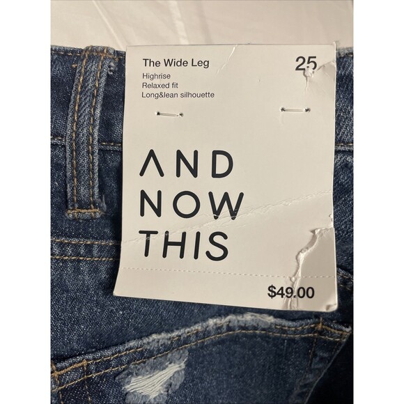 AND NOW THIS Womens Size 25 Wide Leg Ripped Distressed Denim Dark Blue Jeans - Picture 8 of 8